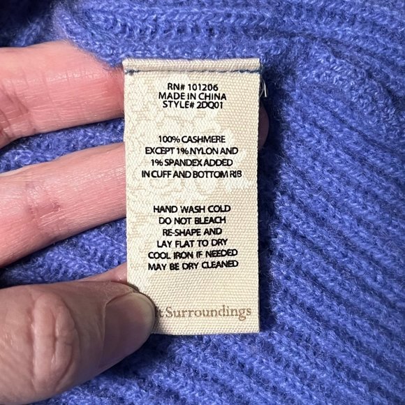 Soft Surroundings Cowl Turtleneck Knit Sweater Medium 100% Cashmere Blue - Picture 9 of 9